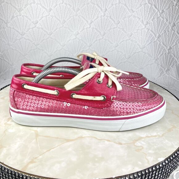 Sperry Shoes Womens 7 Pink Sequin Biscayne Classic Driving Slip On Boat Loafers - Picture 2 of 12